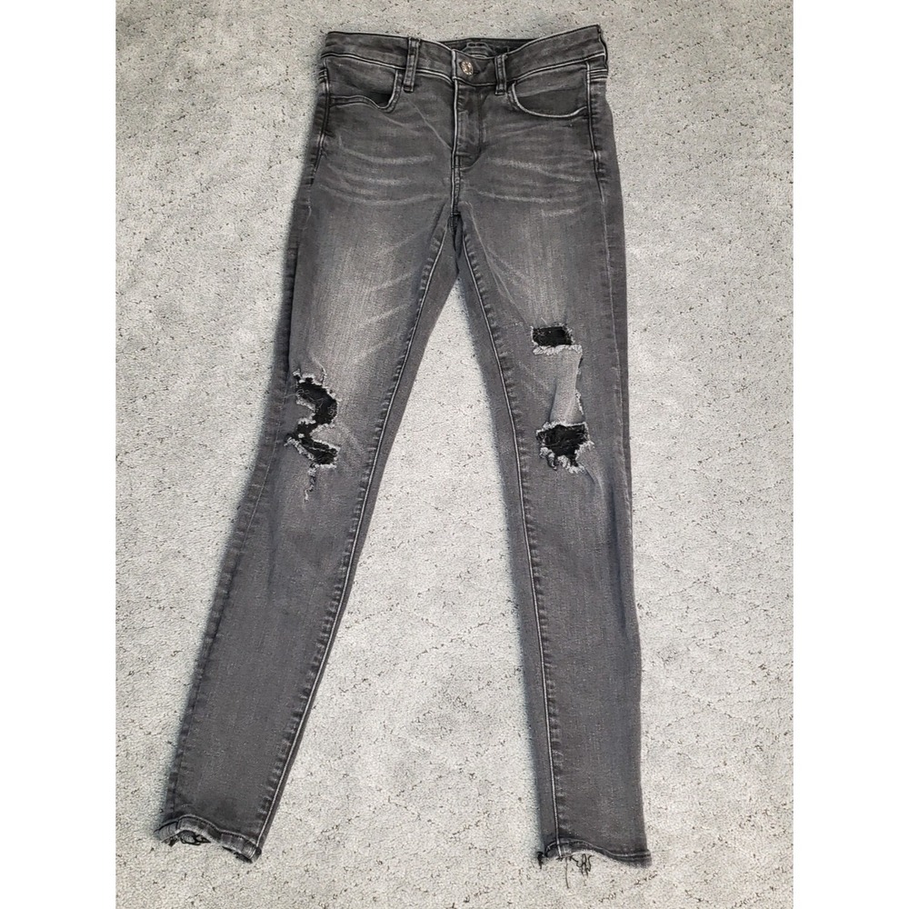 American Eagle Jeans Womens 4 Black Jegging Distressed Next Level‎ Whisker Denim